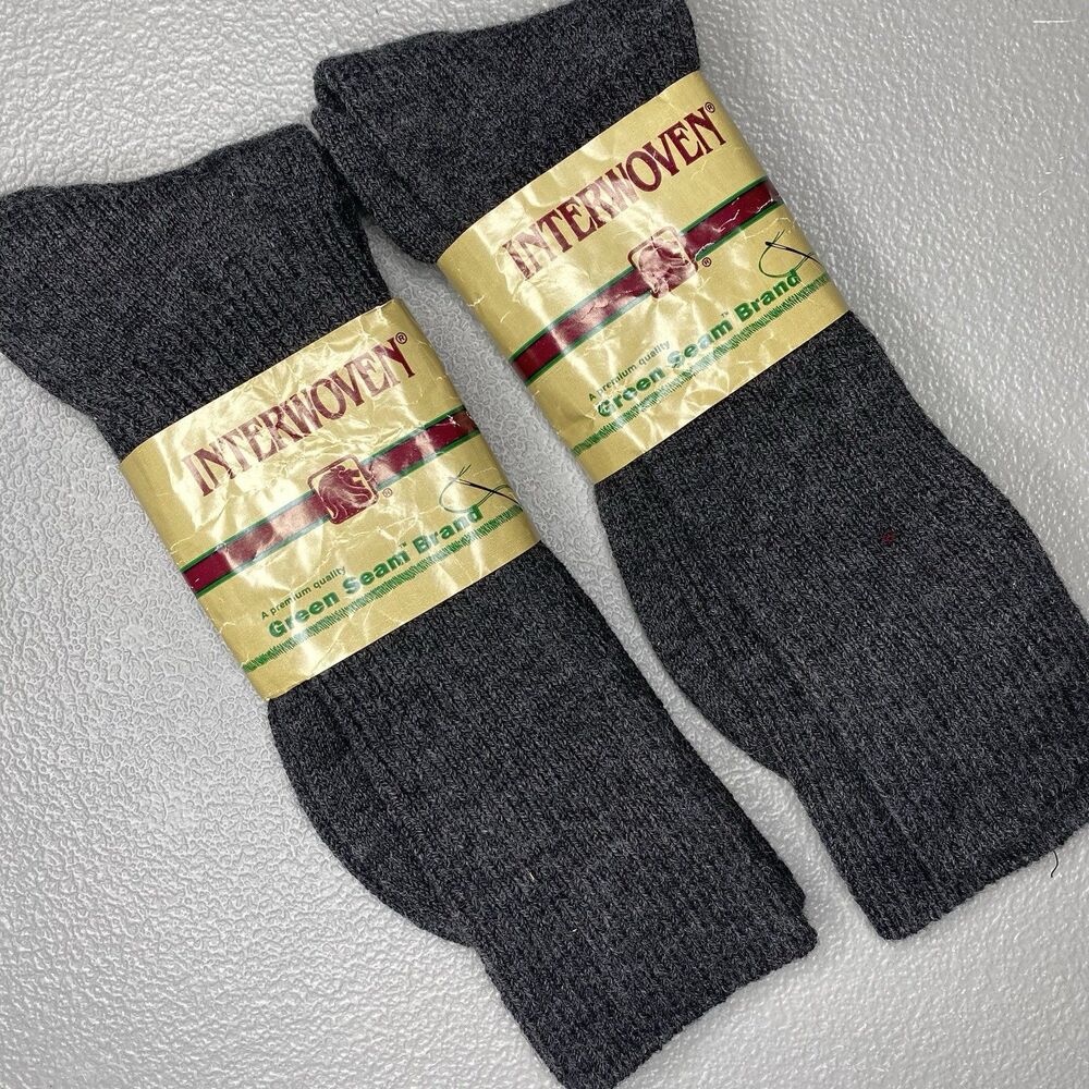 Vintage INTERWOVEN Mens Socks Green Seam Over Calf Acrylic Nylon Sz 10- 13 Gray